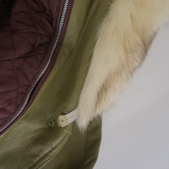 The Old Mill Glen Lainey Banton Olive Green Penny Coat Leather Trench Jacket M - Picture 15 of 16